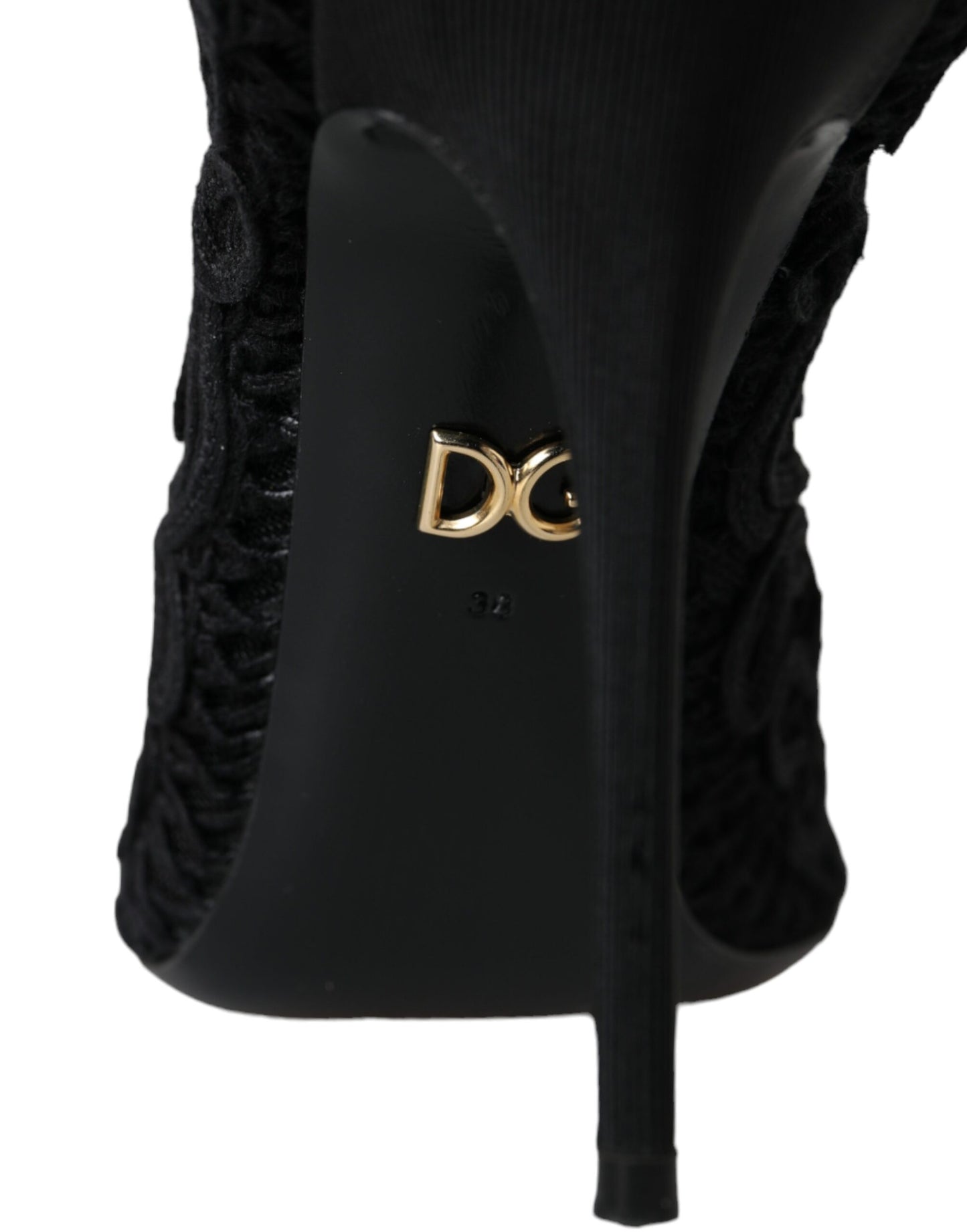 Dolce &amp; Gabbana Black Cordonetto Ricamo Pumps Open Toe -kengät