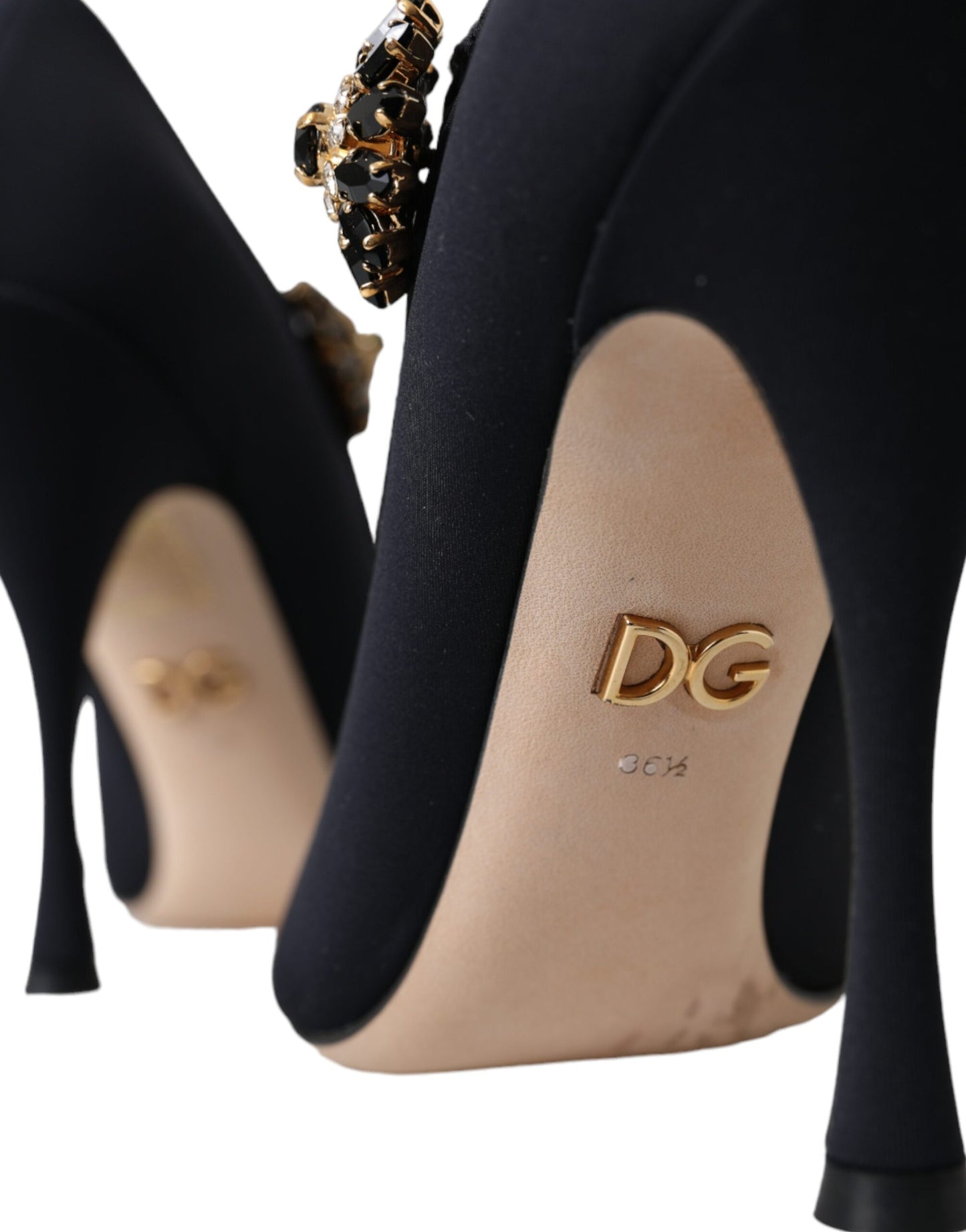 Dolce &amp; Gabbana Black Mary Jane Jersey Crystal Pumps -kengät