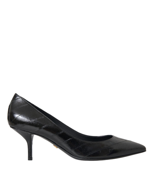 Dolce &amp; Gabbana Black Eel Leather Kitten Heels Pumps Shoes