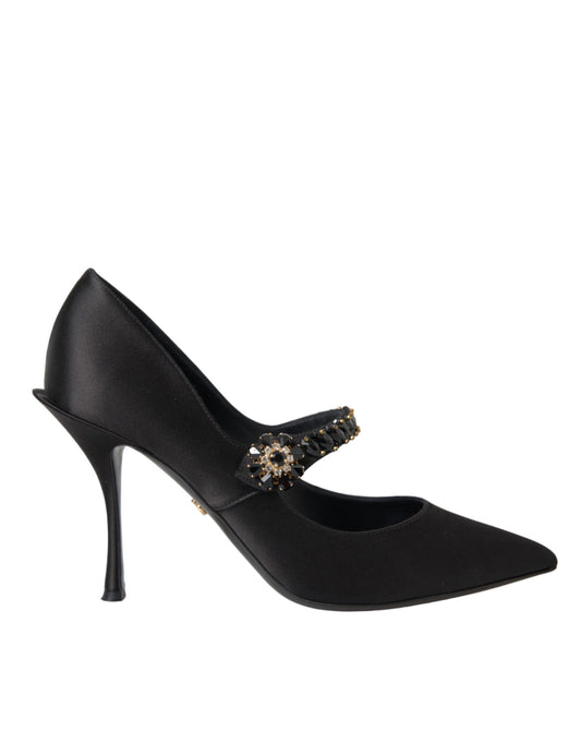 Dolce &amp; Gabbana Black Mary Jane Crystal Heels Pumps -kengät