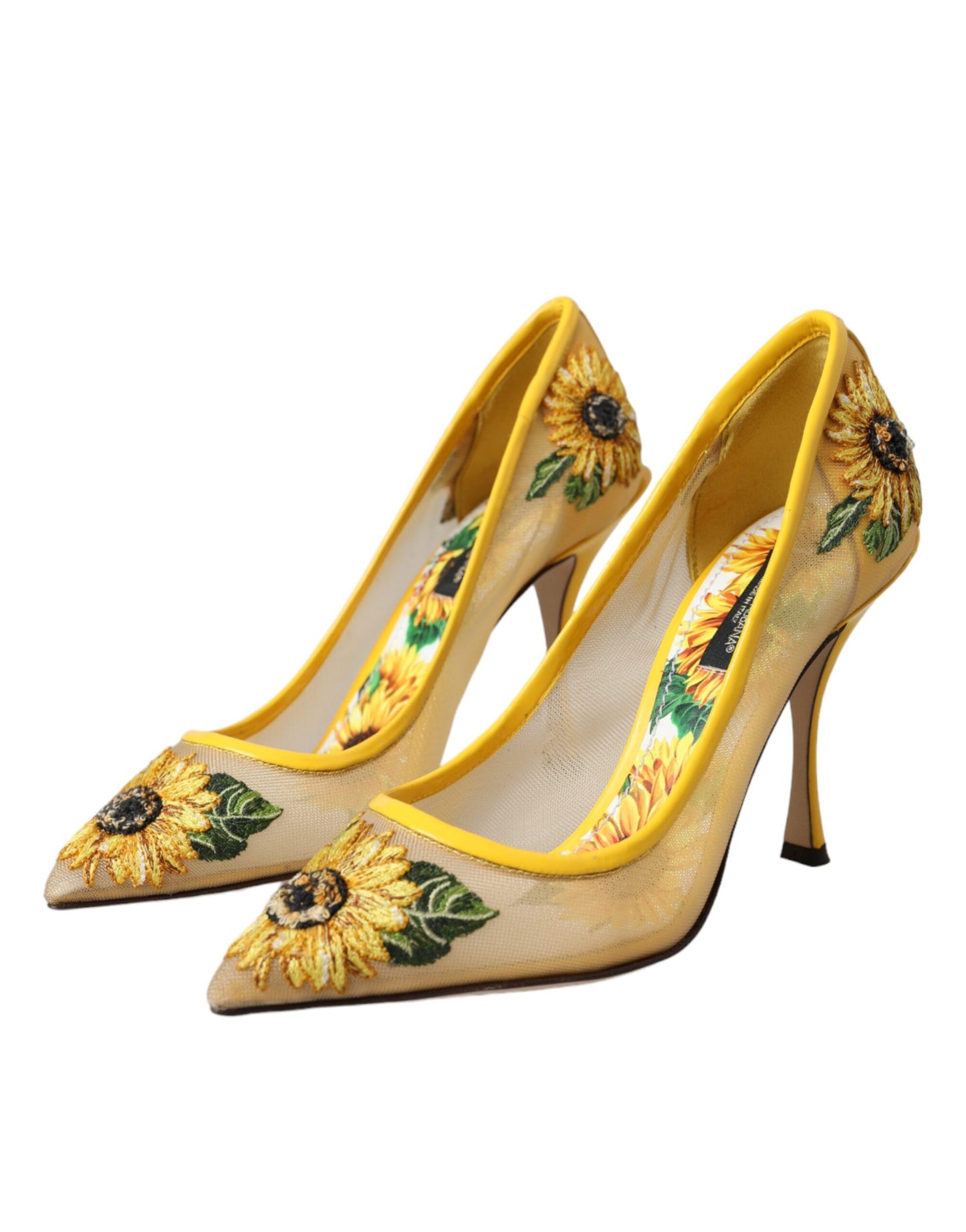 Dolce &amp; Gabbana Yellow Sunflower Mesh Heels Pumps Shoes