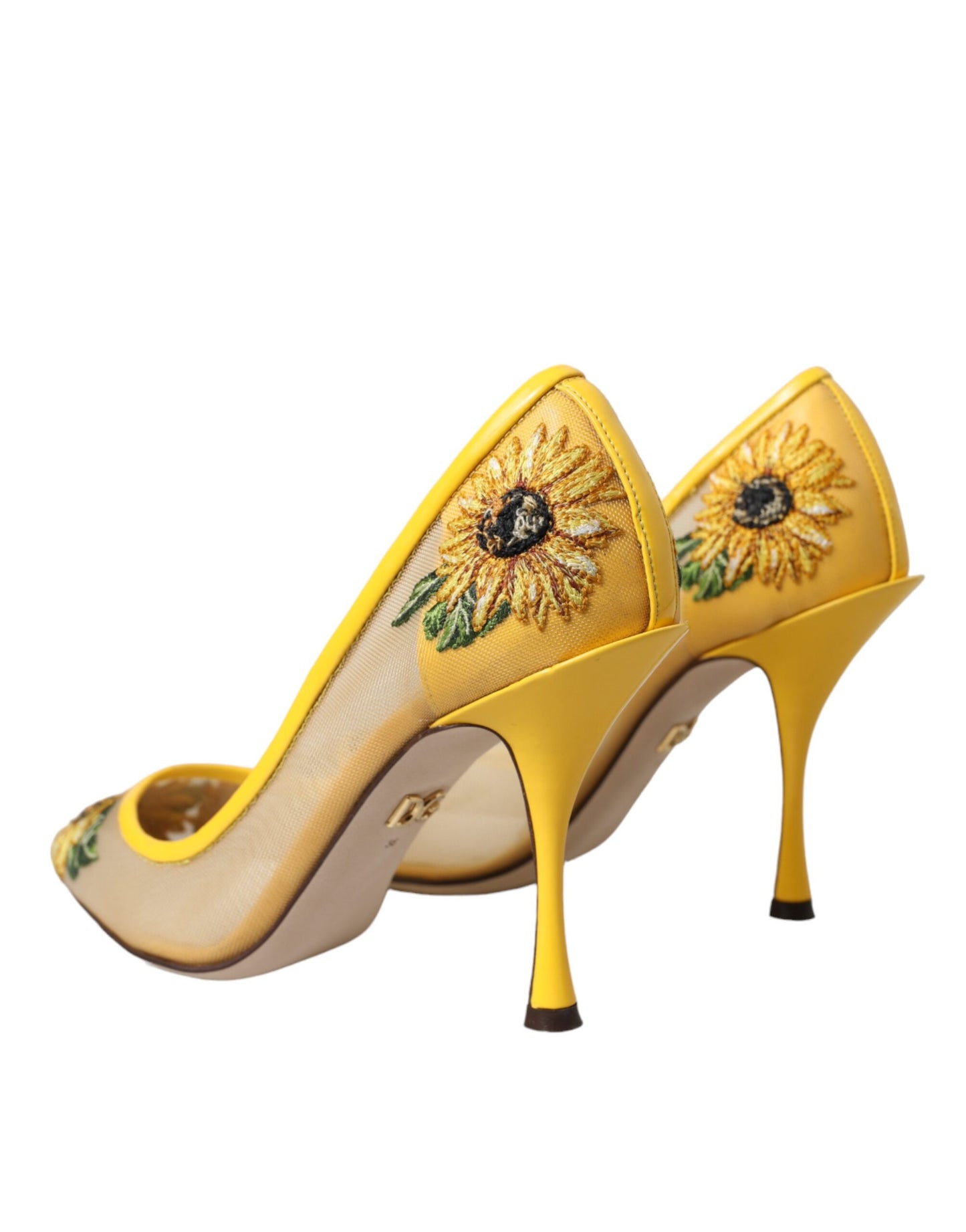 Dolce &amp; Gabbana Yellow Sunflower Mesh Heels Pumps Shoes