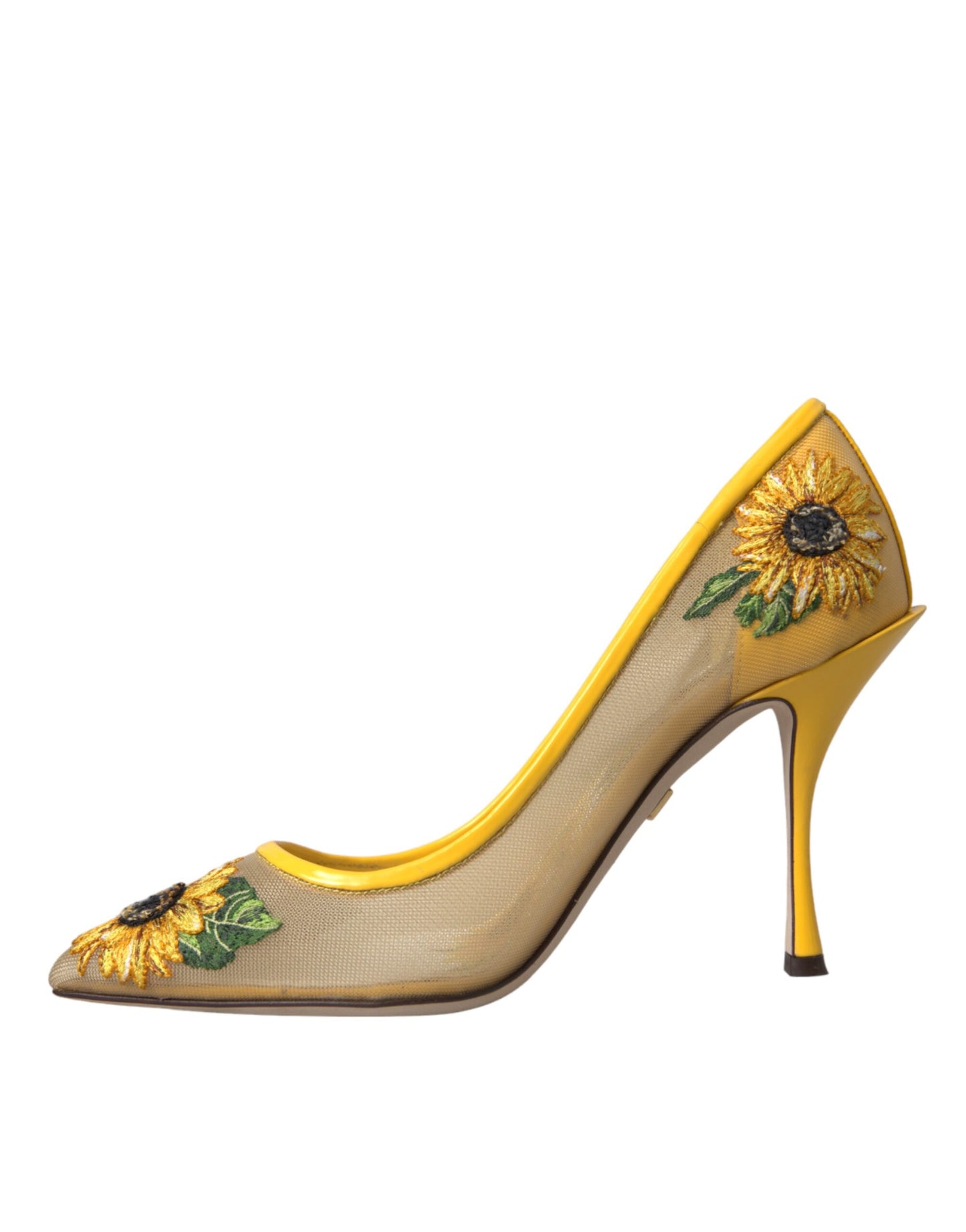 Dolce &amp; Gabbana Yellow Sunflower Mesh Heels Pumps Shoes