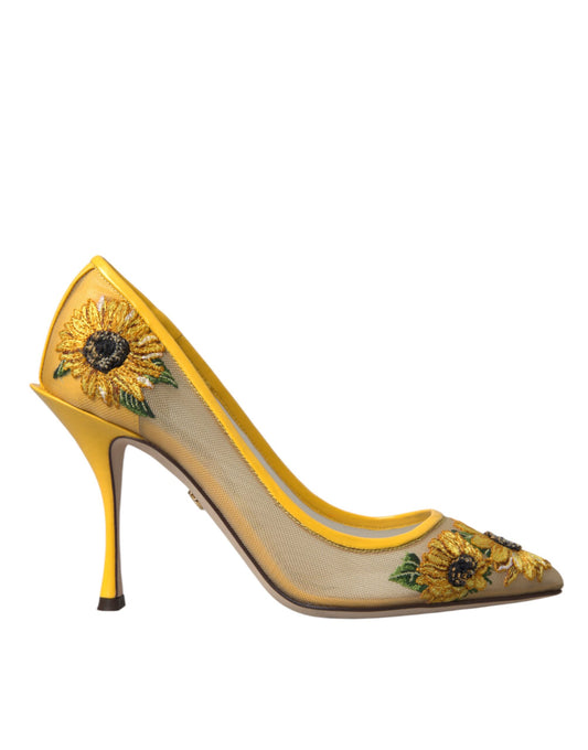 Dolce &amp; Gabbana Yellow Sunflower Mesh Heels Pumps -kengät