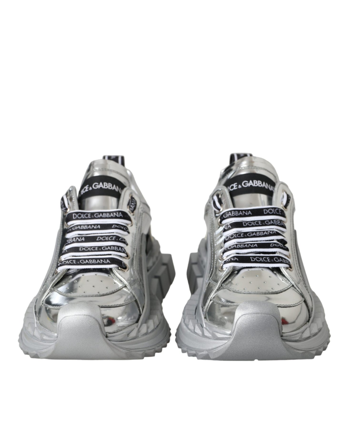 Dolce &amp; Gabbana Silver Leather Super Queen Sneakers Shoes