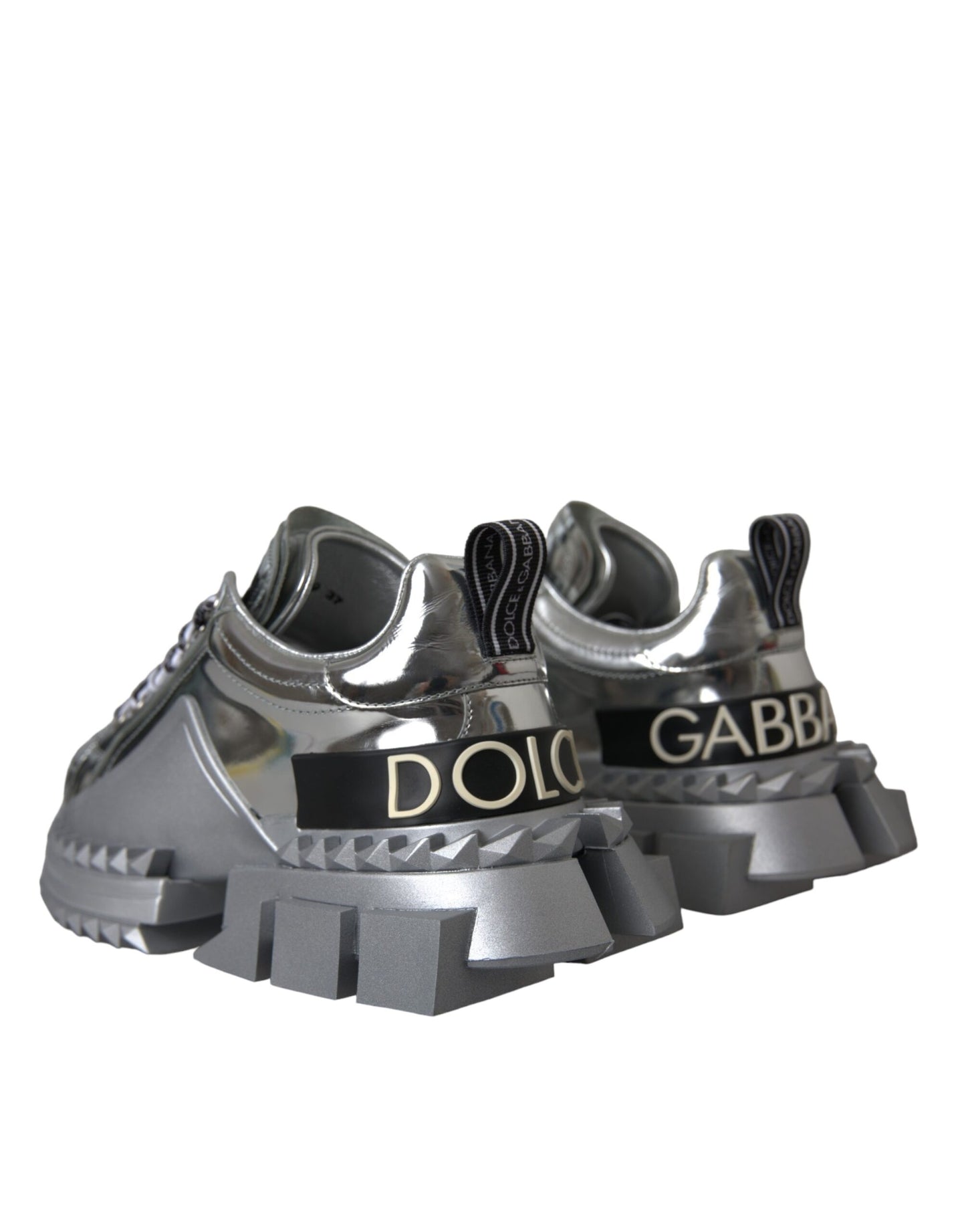 Dolce &amp; Gabbana Silver Leather Super Queen Sneakers Shoes