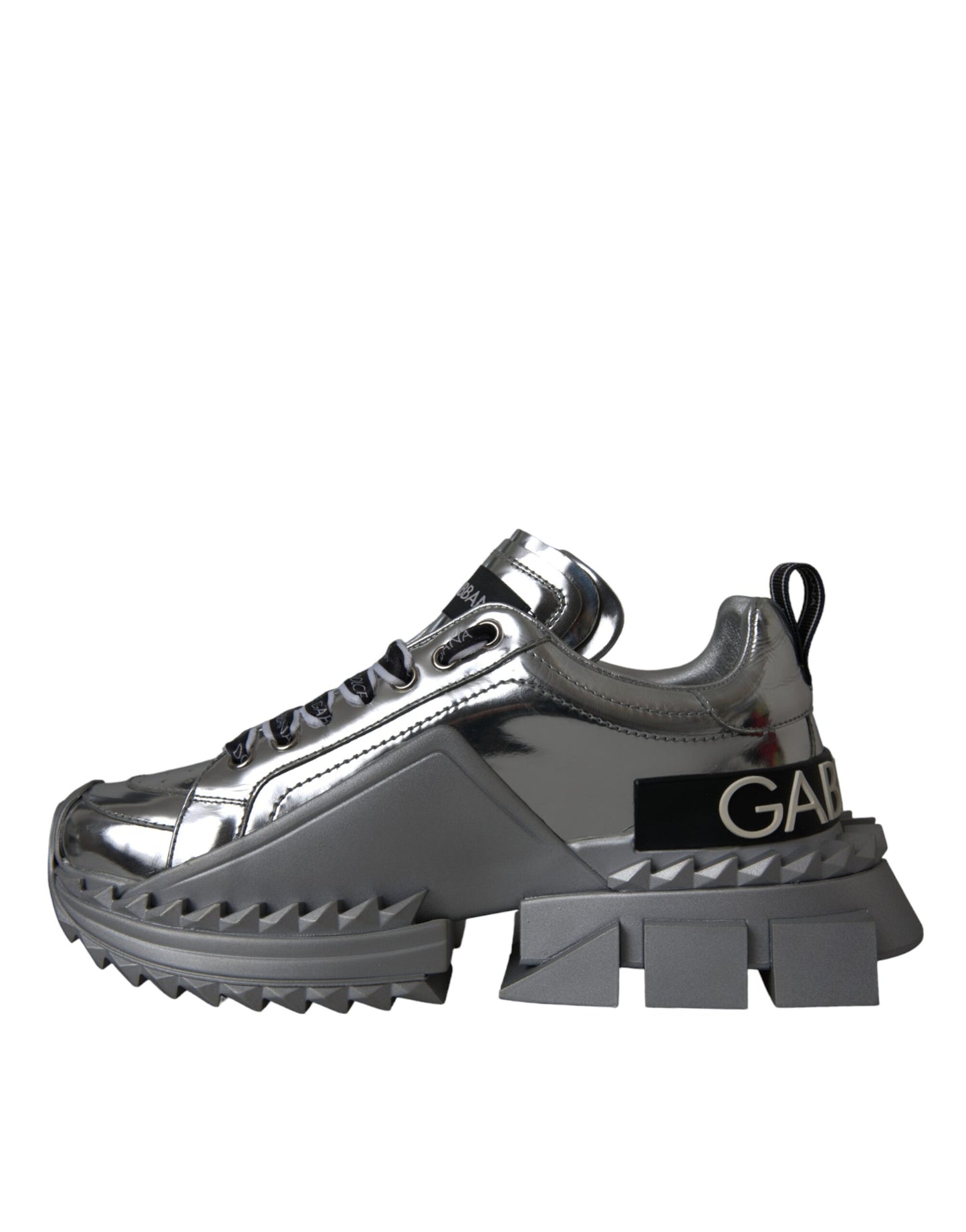 Dolce &amp; Gabbana Silver Leather Super Queen Sneakers Shoes