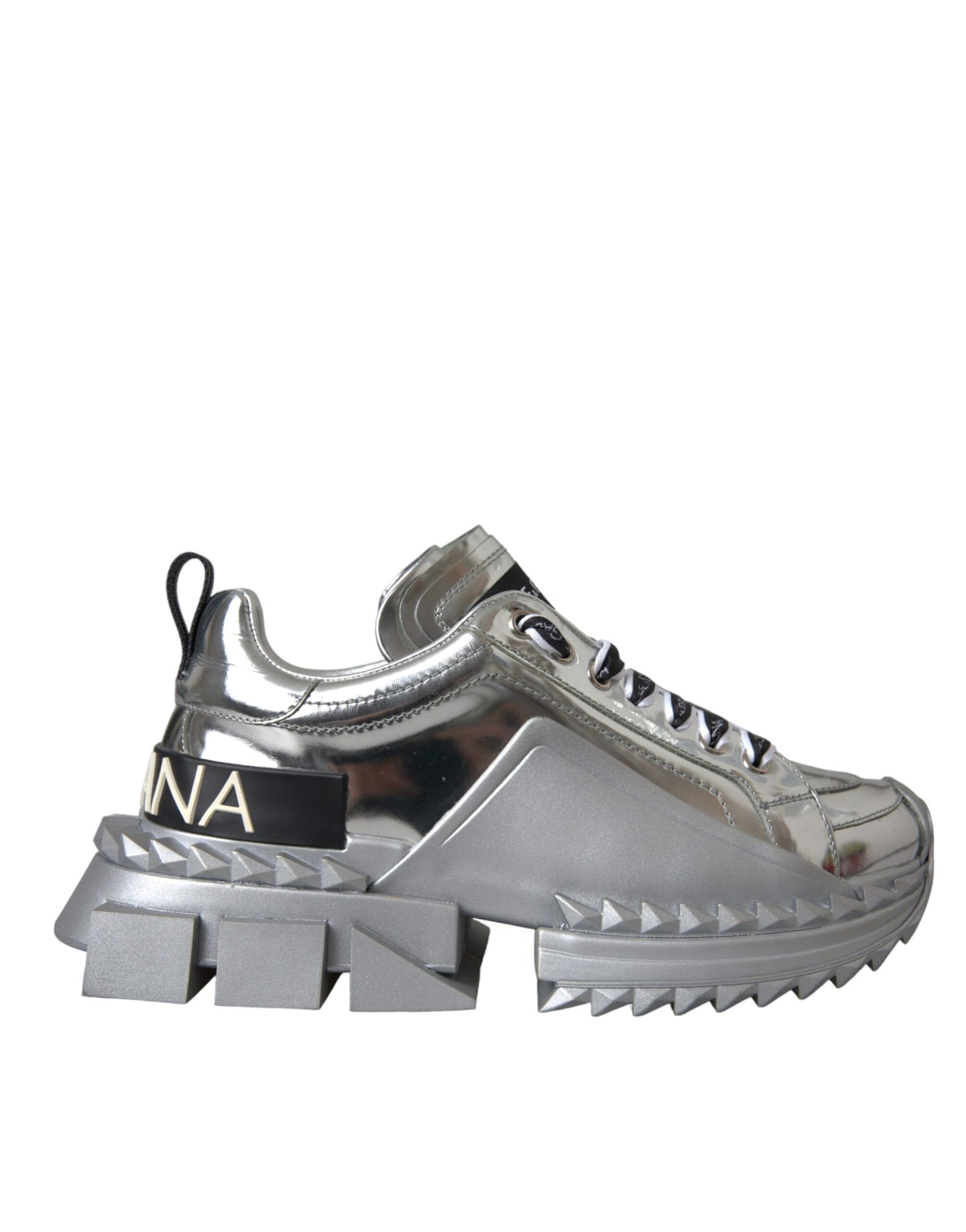 Dolce &amp; Gabbana Silver Leather Super Queen Sneakers Shoes