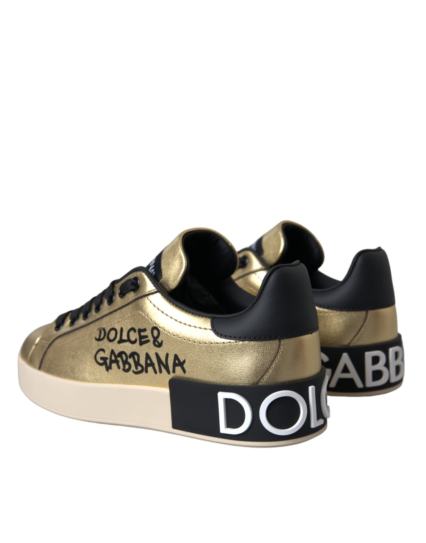 Dolce &amp; Gabbana Gold Portofino Calfskin Sneakers Women Shoes