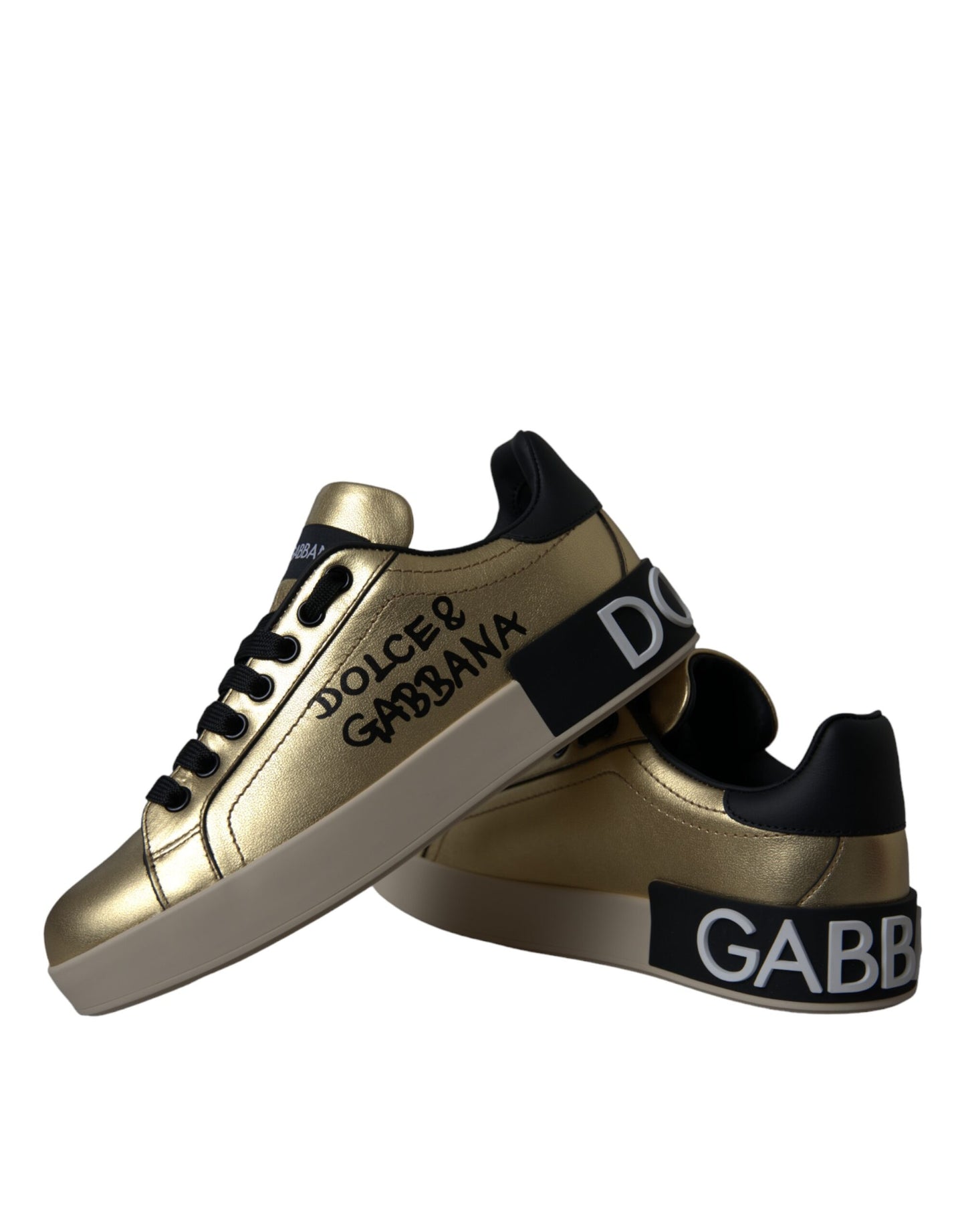 Dolce &amp; Gabbana Gold Portofino Calfskin Sneakers Women Shoes