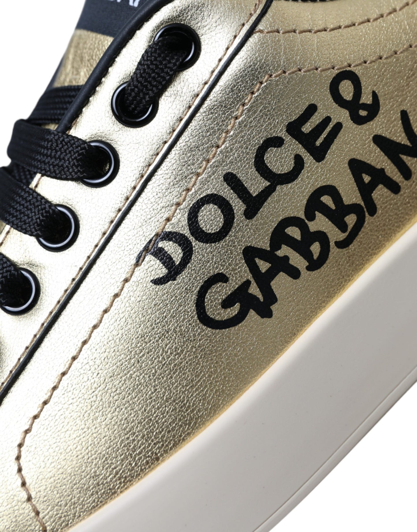 Dolce &amp; Gabbana Gold Portofino Calfskin Sneakers Women Shoes