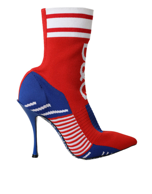 Dolce &amp; Gabbana Red Blue Stretch Sock Style Short Boots -logokengät