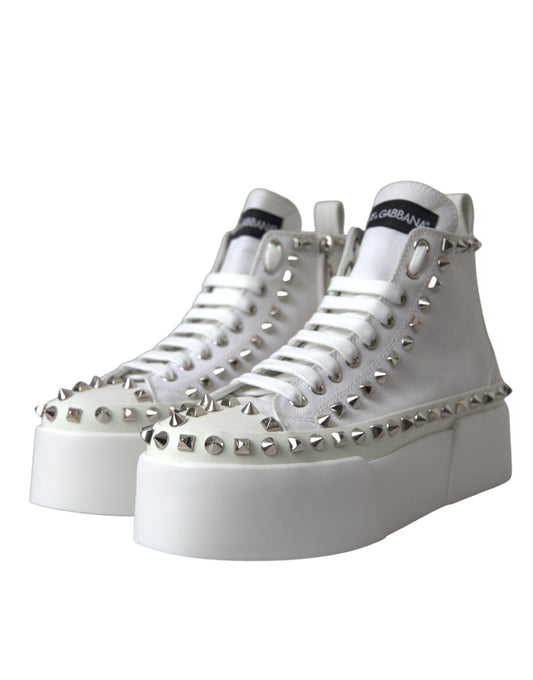 Dolce &amp; Gabbana White Canvas Studded Sneakers Boots -kengät