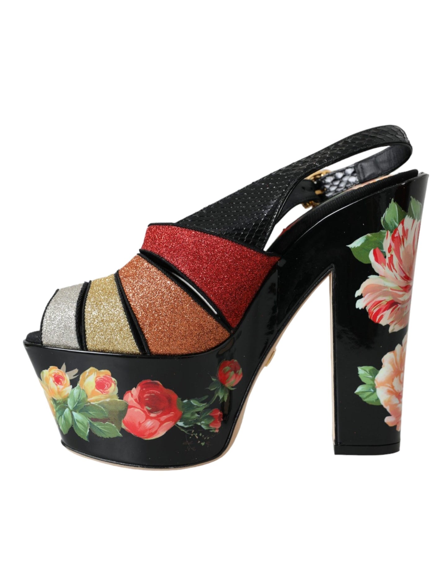 Dolce & Gabbana Multicolor Floral Kristall Plateau Sandalen Schuhe