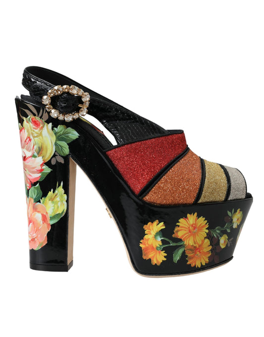 Dolce &amp; Gabbana Multicolor Floral Crystal Platform Sandals -kengät