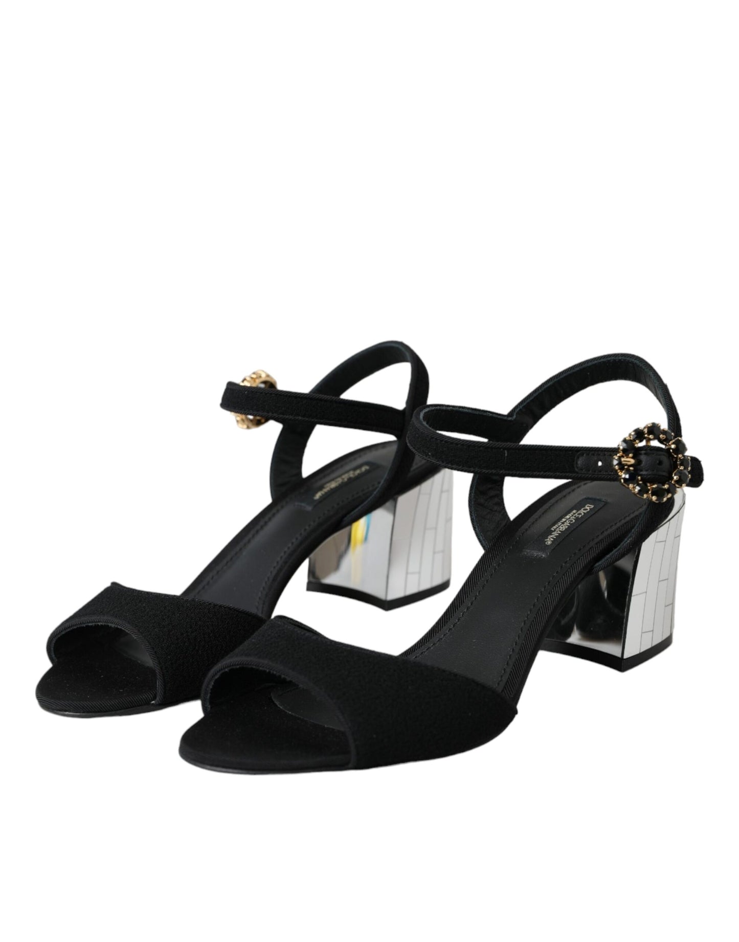 Dolce &amp; Gabbana Black Crystal Ankle Strap Keira Sandal Shoes