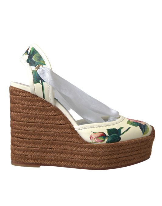 Dolce &amp; Gabbana White Floral Wedge Sandals Shoes