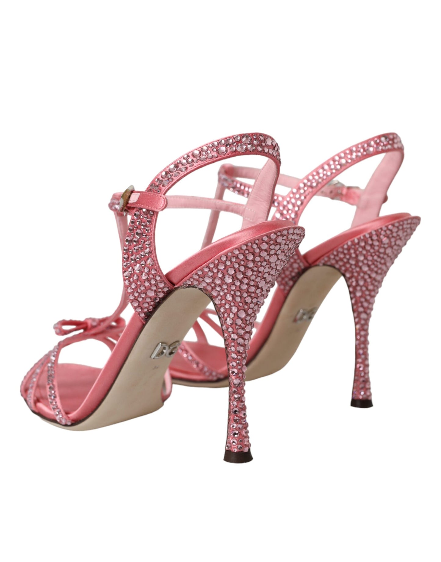 Dolce &amp; Gabbana Pink Rhinestone Ankle Strap Heels Sandals Shoes