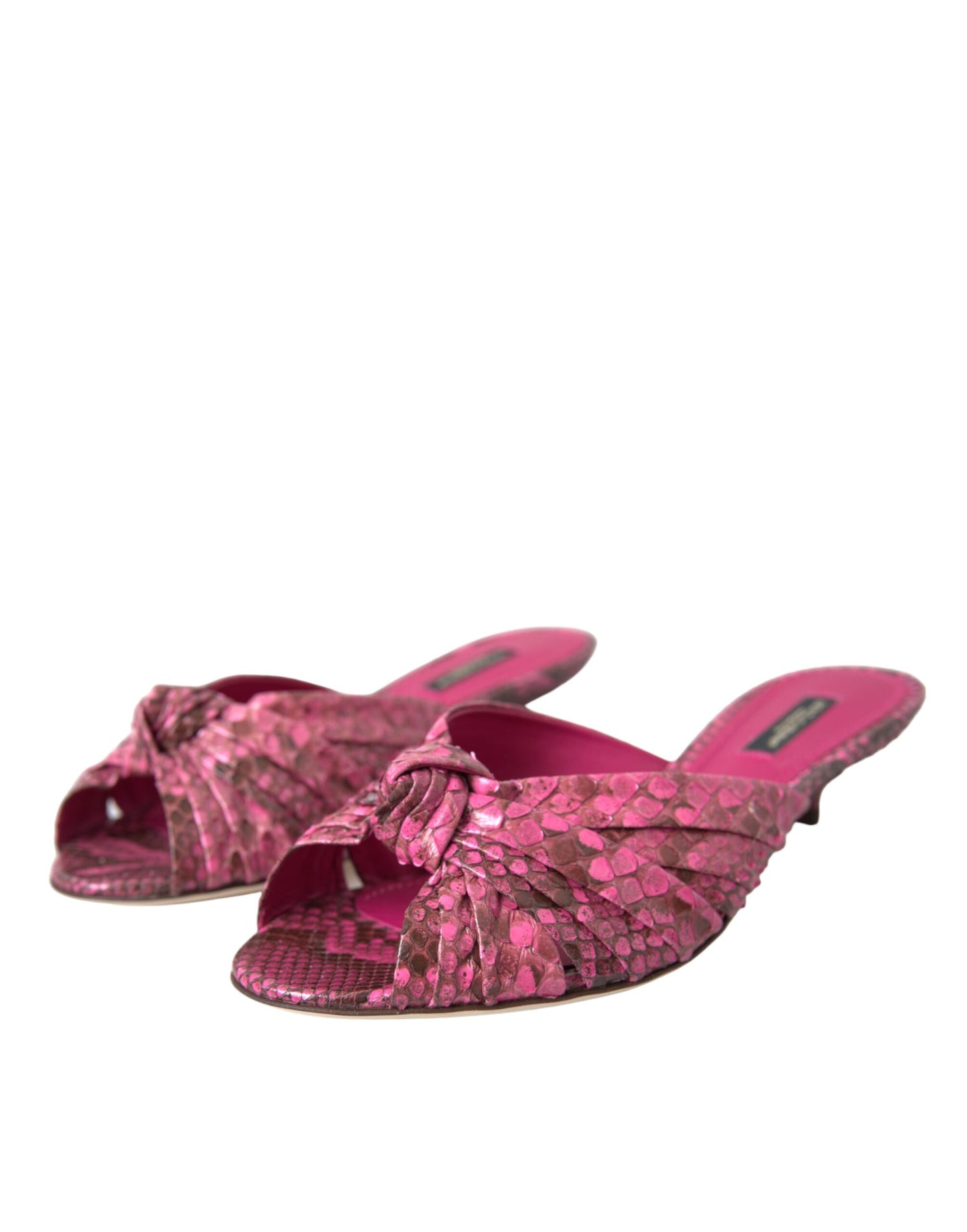 Dolce &amp; Gabbana Pink Exotic Leather Kitten Heels Slides Shoes