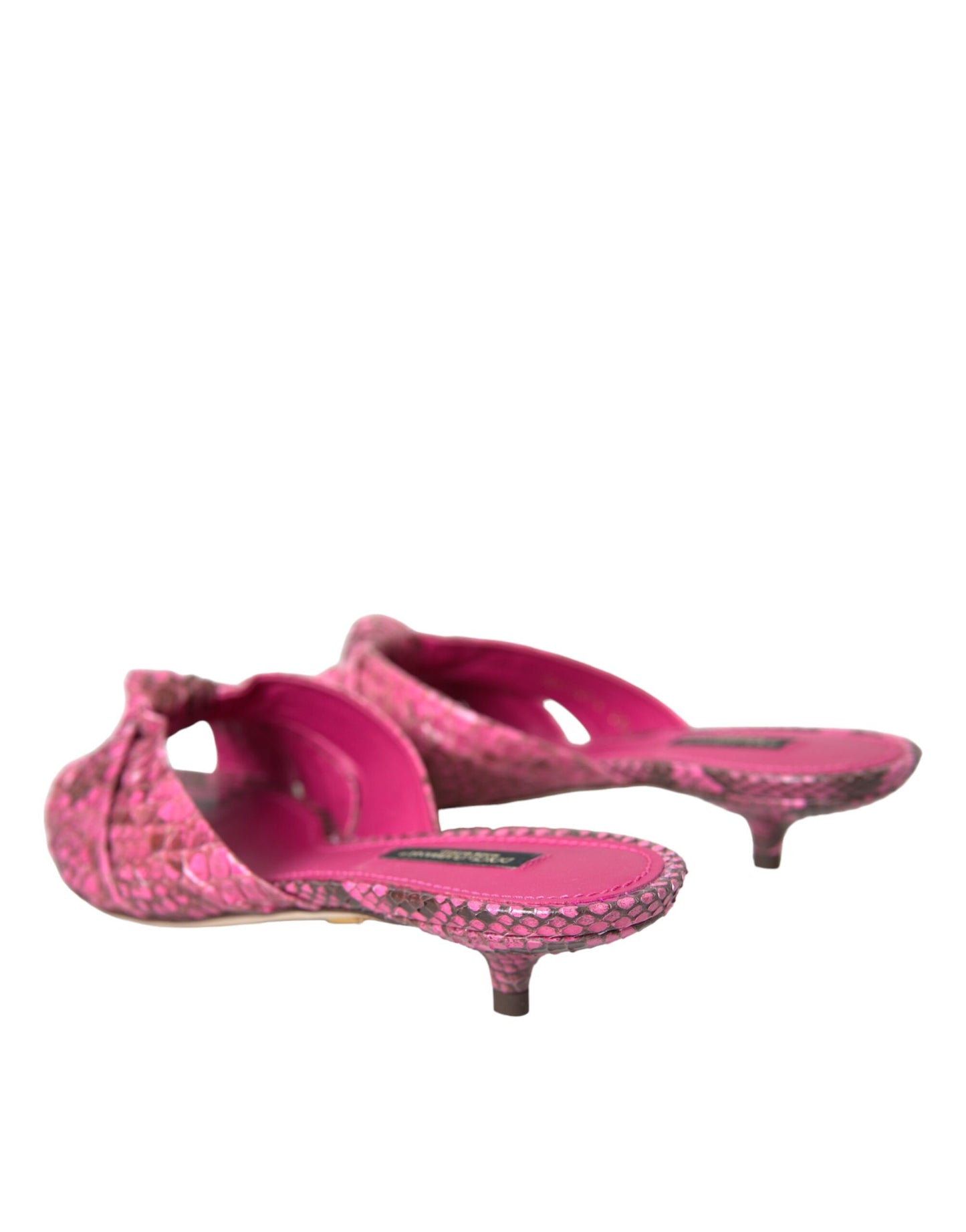 Dolce &amp; Gabbana Pink Exotic Leather Kitten Heels Slides Shoes