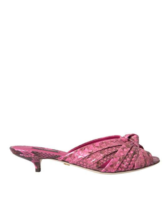 Dolce &amp; Gabbana Pink Exotic Leather Kitten Heels Slides -kengät