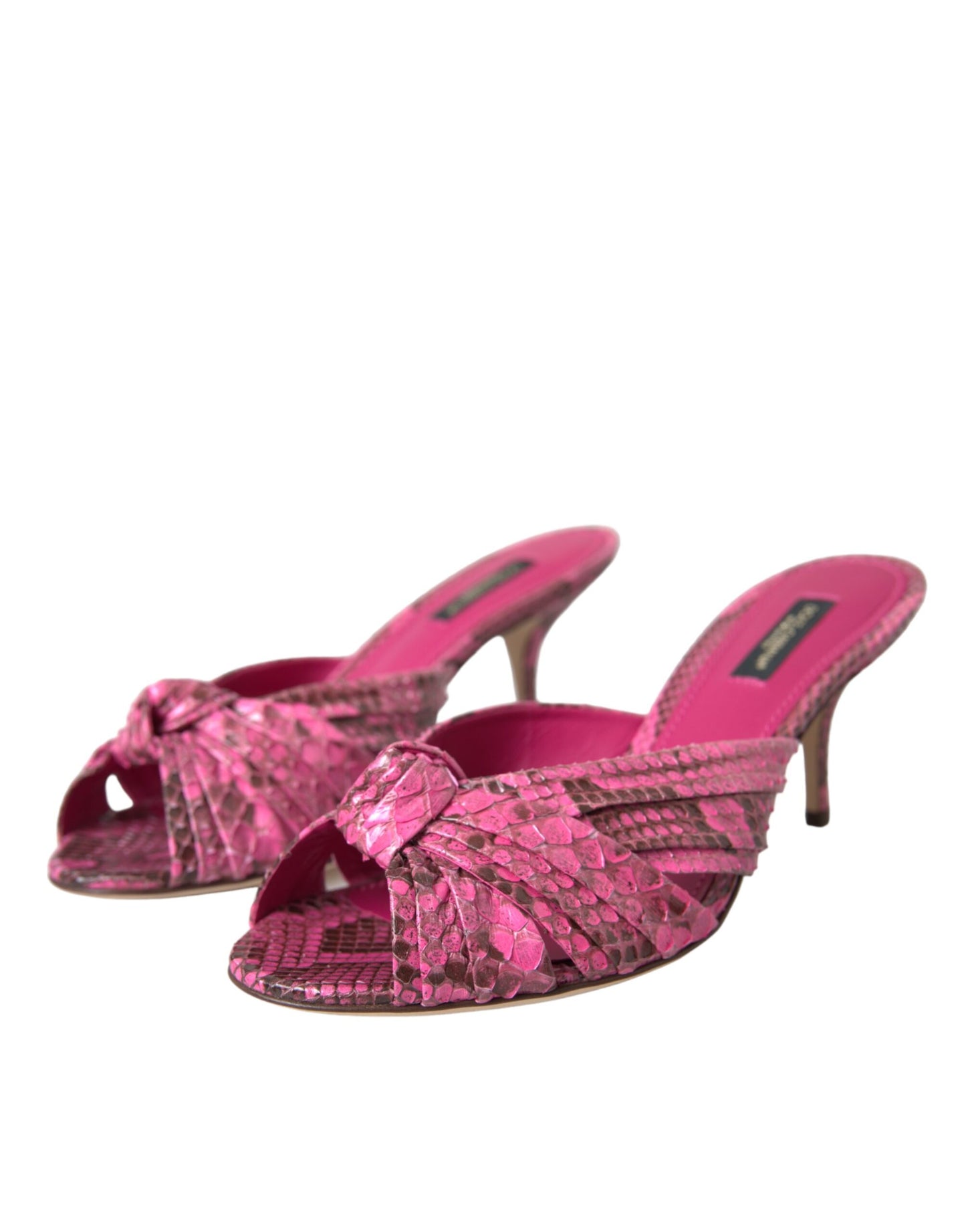 Dolce &amp; Gabbana Pink Exotic Leather Kitten Heels Slides Shoes