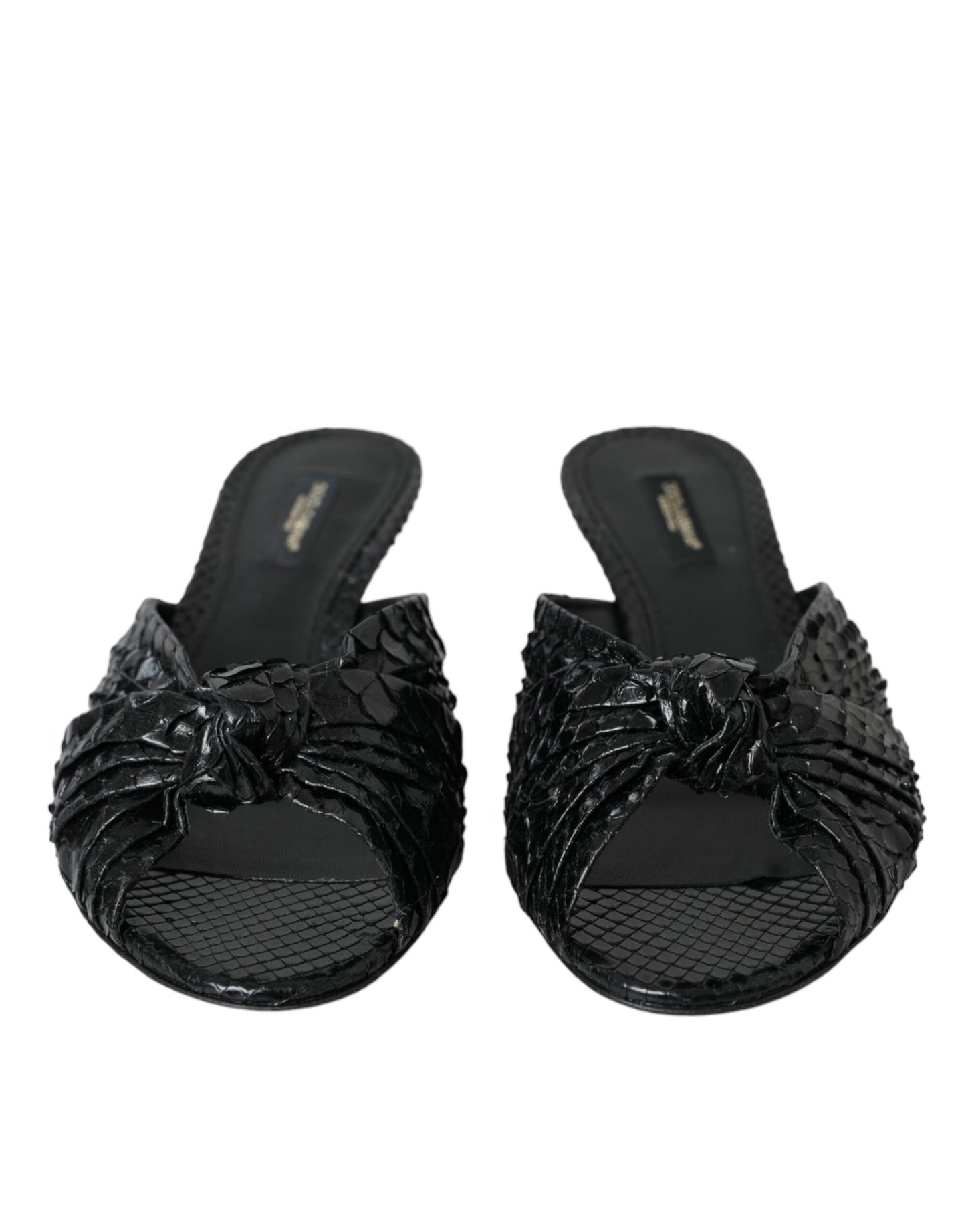 Dolce &amp; Gabbana Black Exotic Leather Heels Slides Shoes