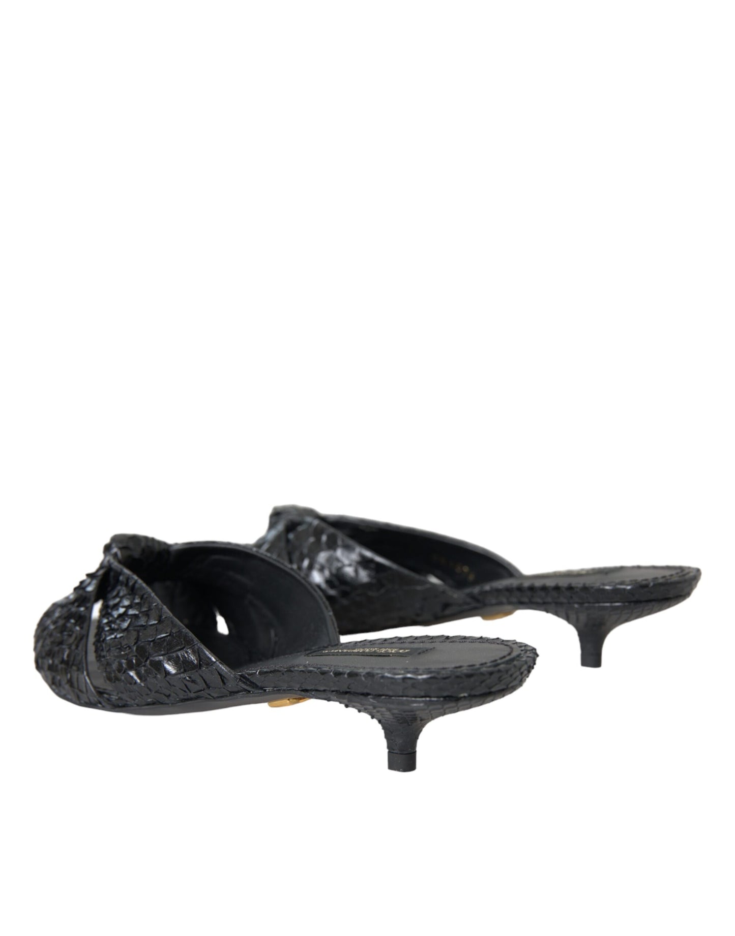 Dolce &amp; Gabbana Black Exotic Leather Heels Slides Shoes