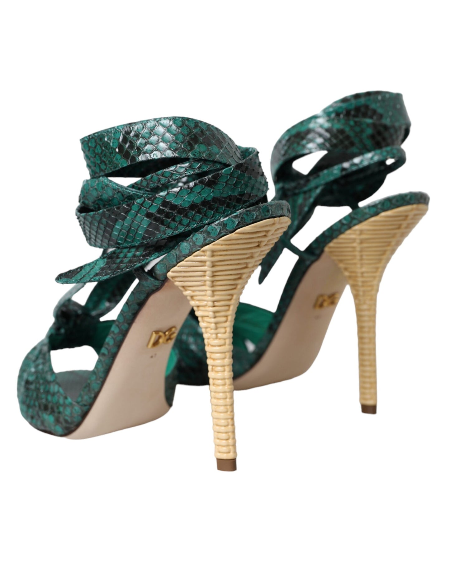 Dolce &amp; Gabbana Green Exotic Leather Heels Sandals Shoes