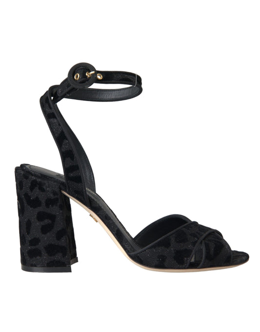 Dolce &amp; Gabbana Black Leopard Suede Heels Sandaalit Kengät