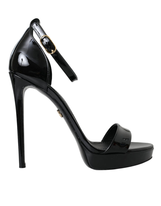 Dolce &amp; Gabbana Black KEIRA Leather Heels Sandals Shoes