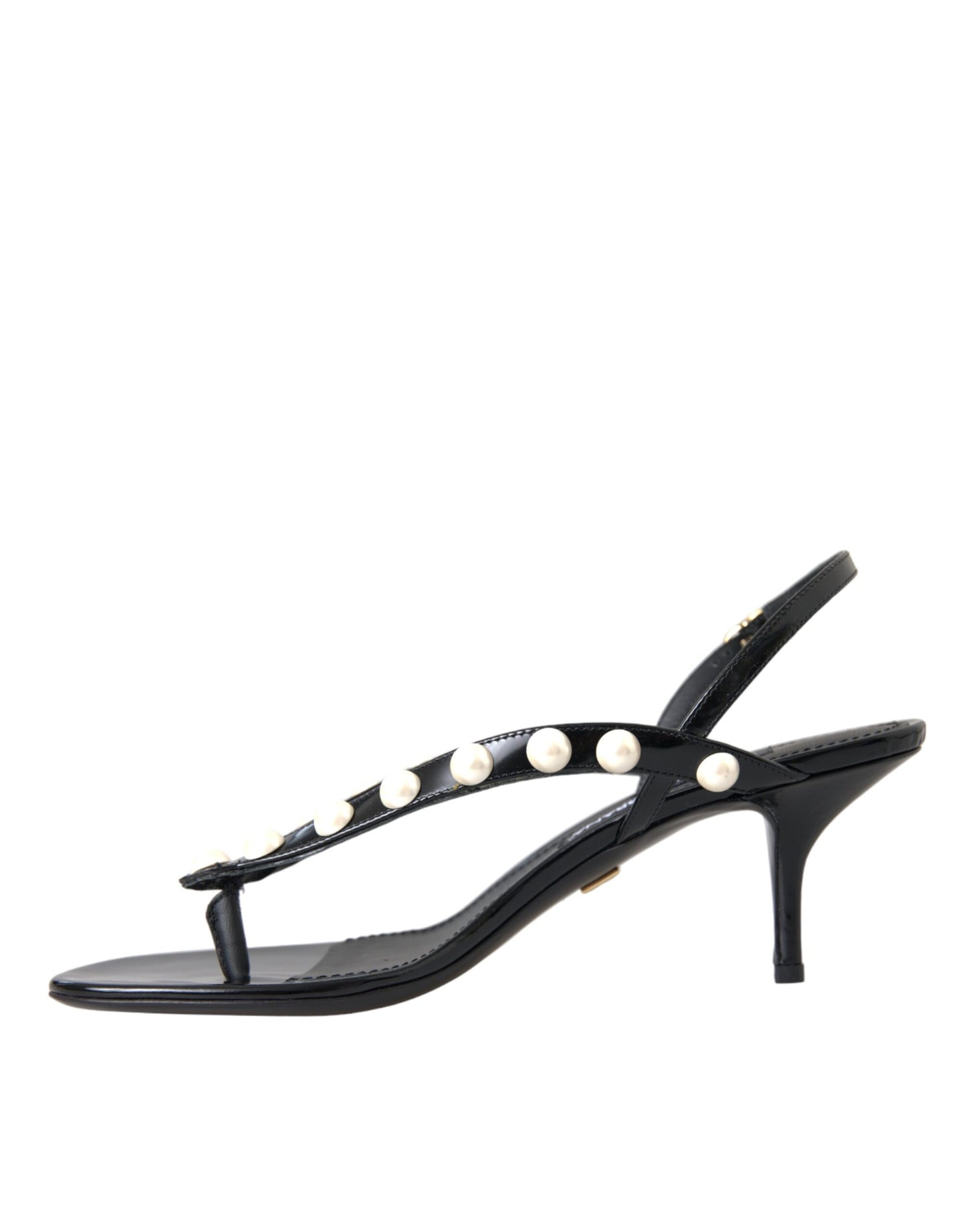 Dolce &amp; Gabbana Black Leather Faux Pearl Heel Sandals -kengät