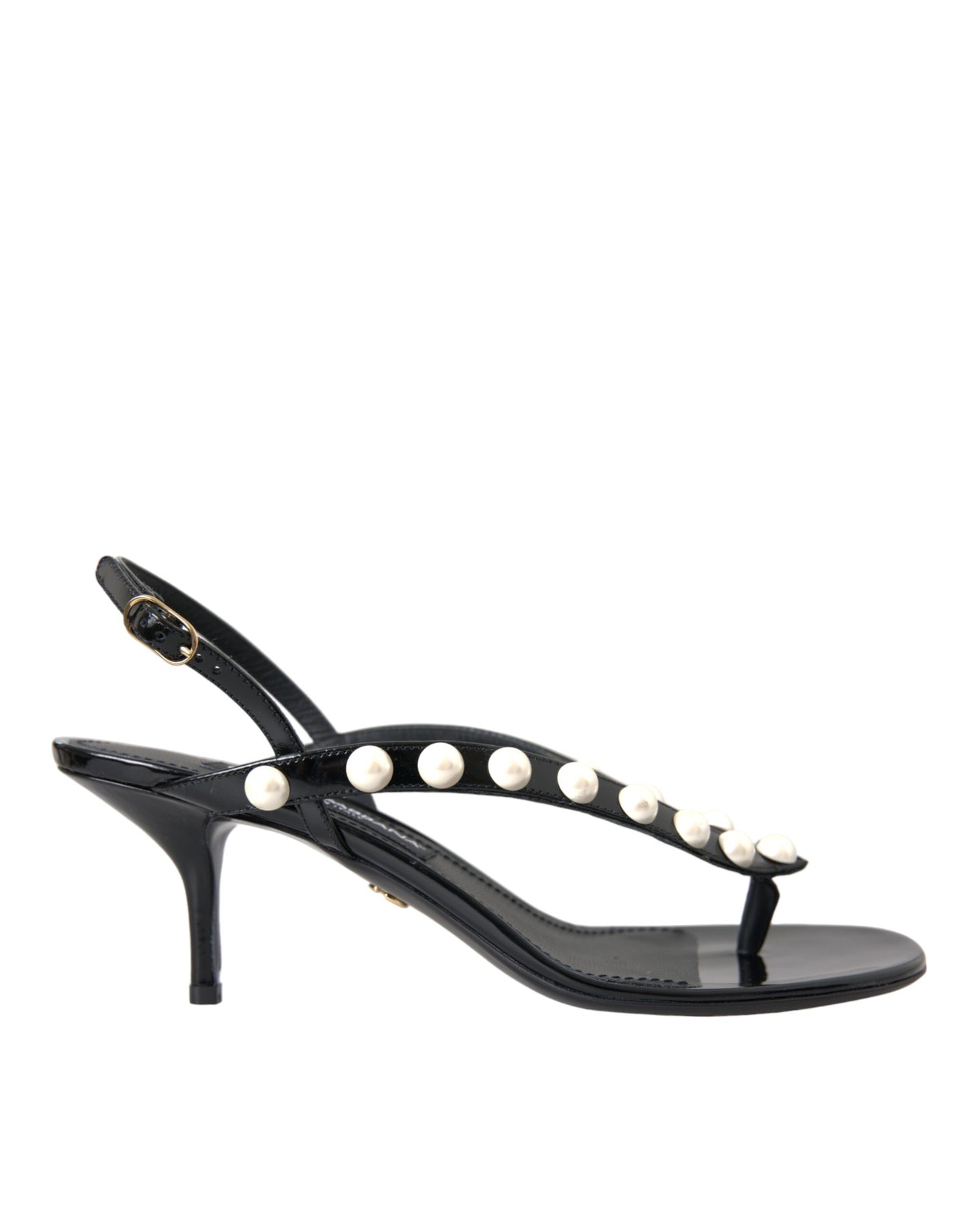 Dolce &amp; Gabbana Black Leather Faux Pearl Heel Sandals -kengät