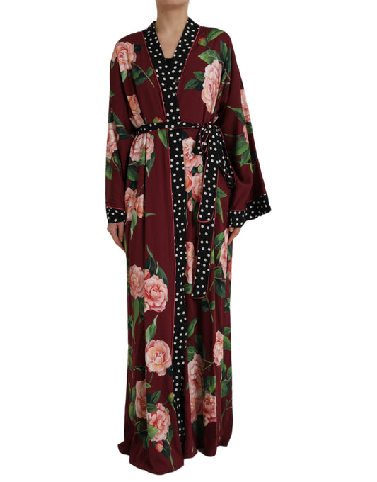 Dolce &amp; Gabbana viininpunainen kukkainen maxi-kaftan-kreppivaatemekko