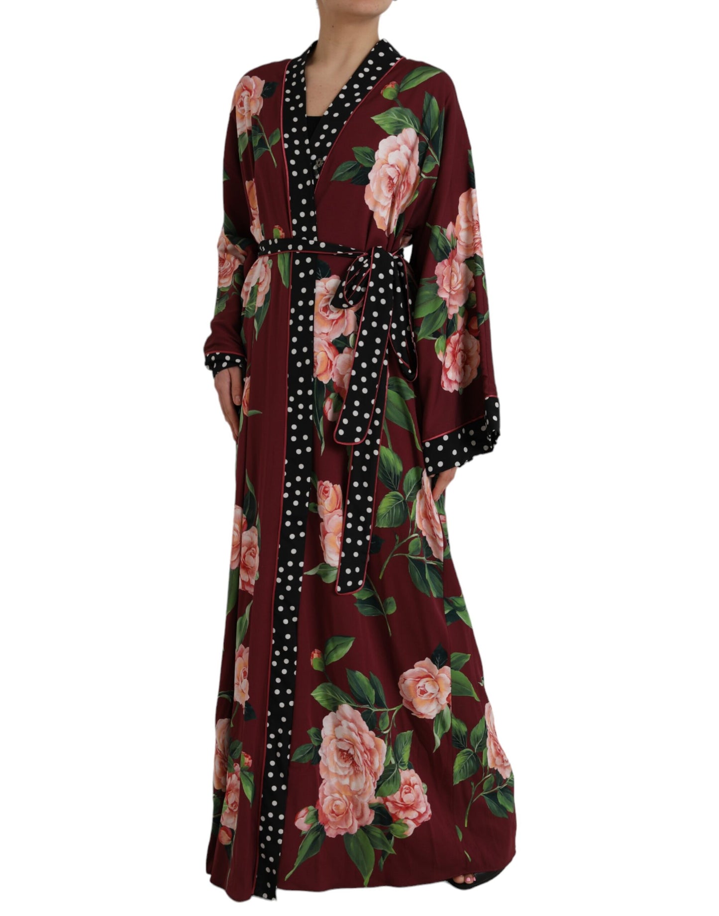 Dolce &amp; Gabbana viininpunainen kukkainen maxi-kaftan-kreppivaatemekko