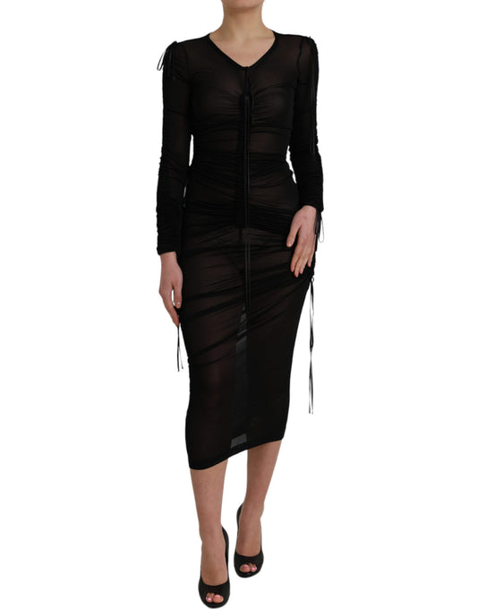 Dolce &amp; Gabbana Black Sheer Bodycon Midi Dress