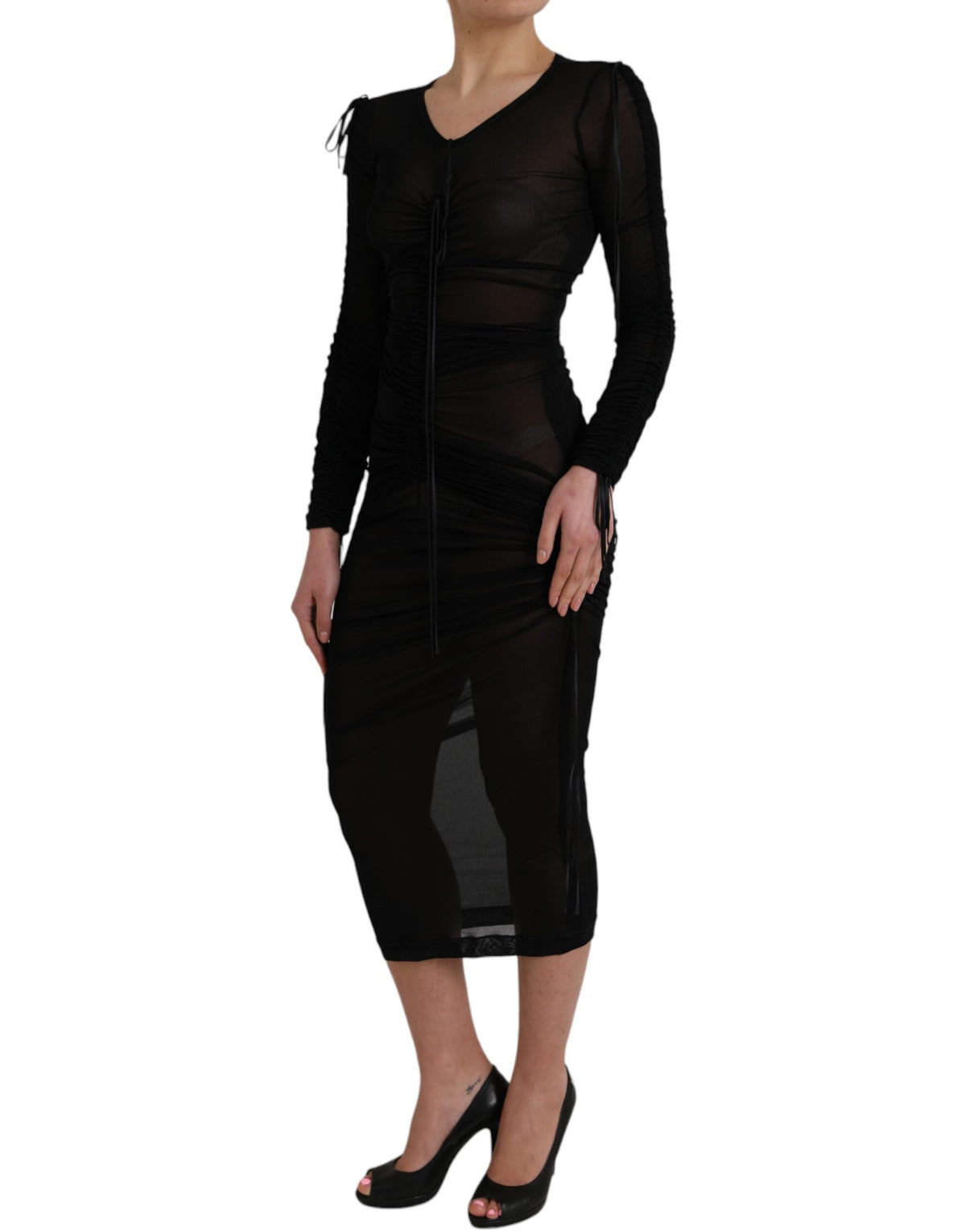 Dolce &amp; Gabbana Black Sheer Bodycon Midi Dress