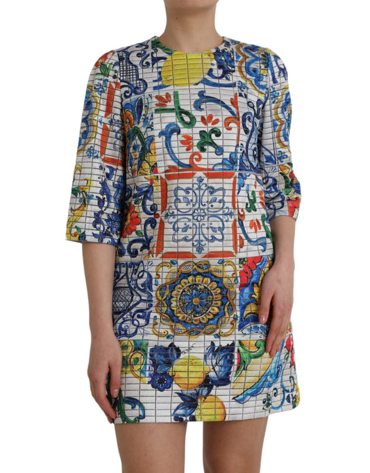 Dolce &amp; Gabbana Multicolor Majolica 3/4-Sleeve Shift Dress