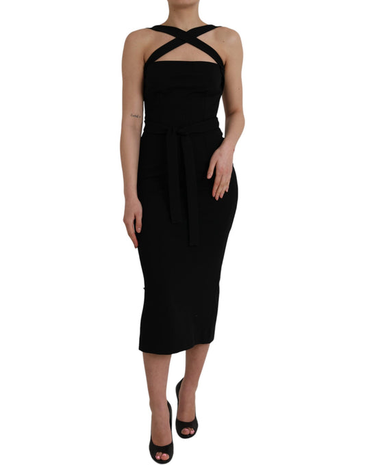 Dolce &amp; Gabbana Black sleeveless midi dress with coat holder