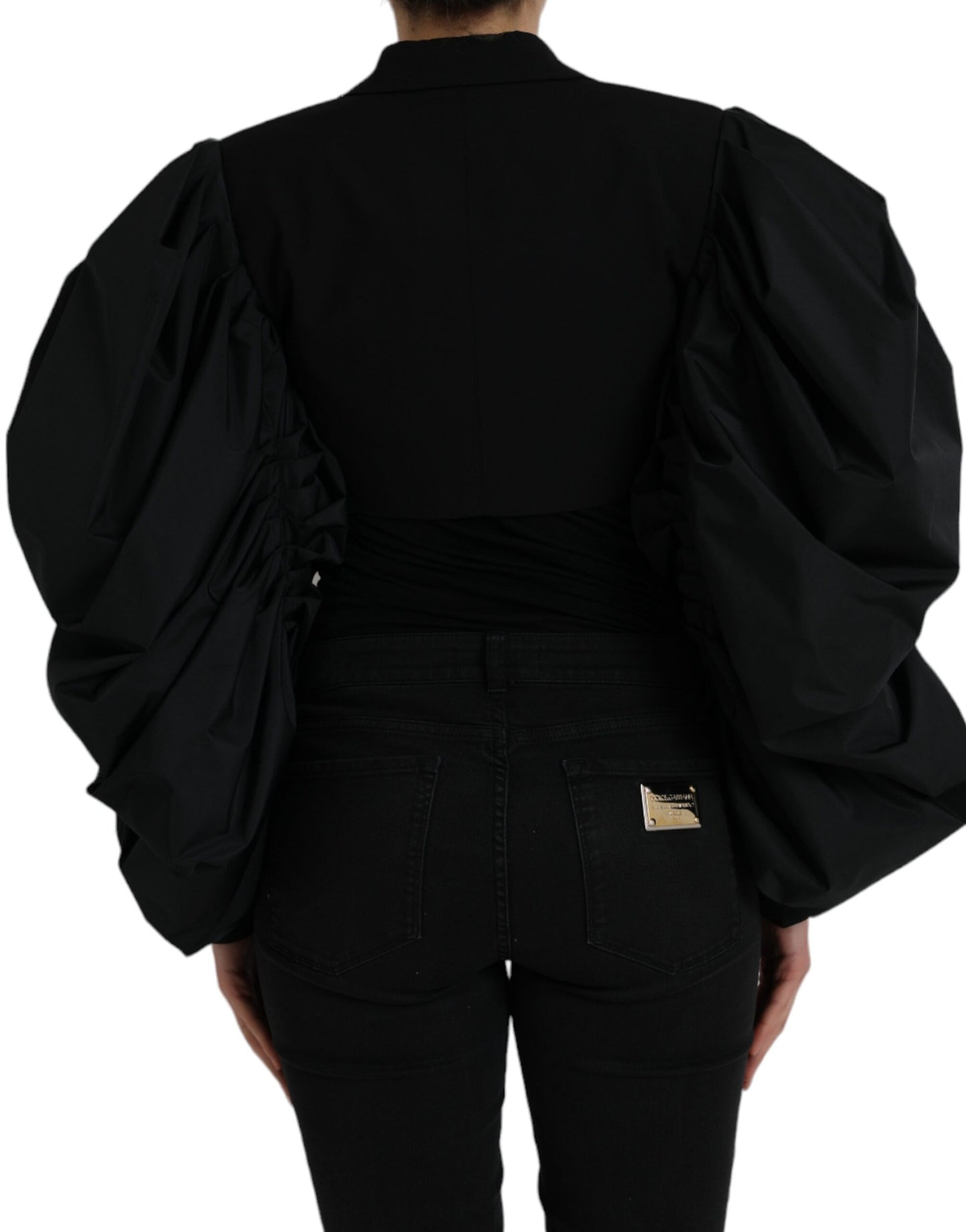 Dolce & Gabbana Schwarze Polyesterjacke mit Puffärmeln und gekrempelten Ärmeln