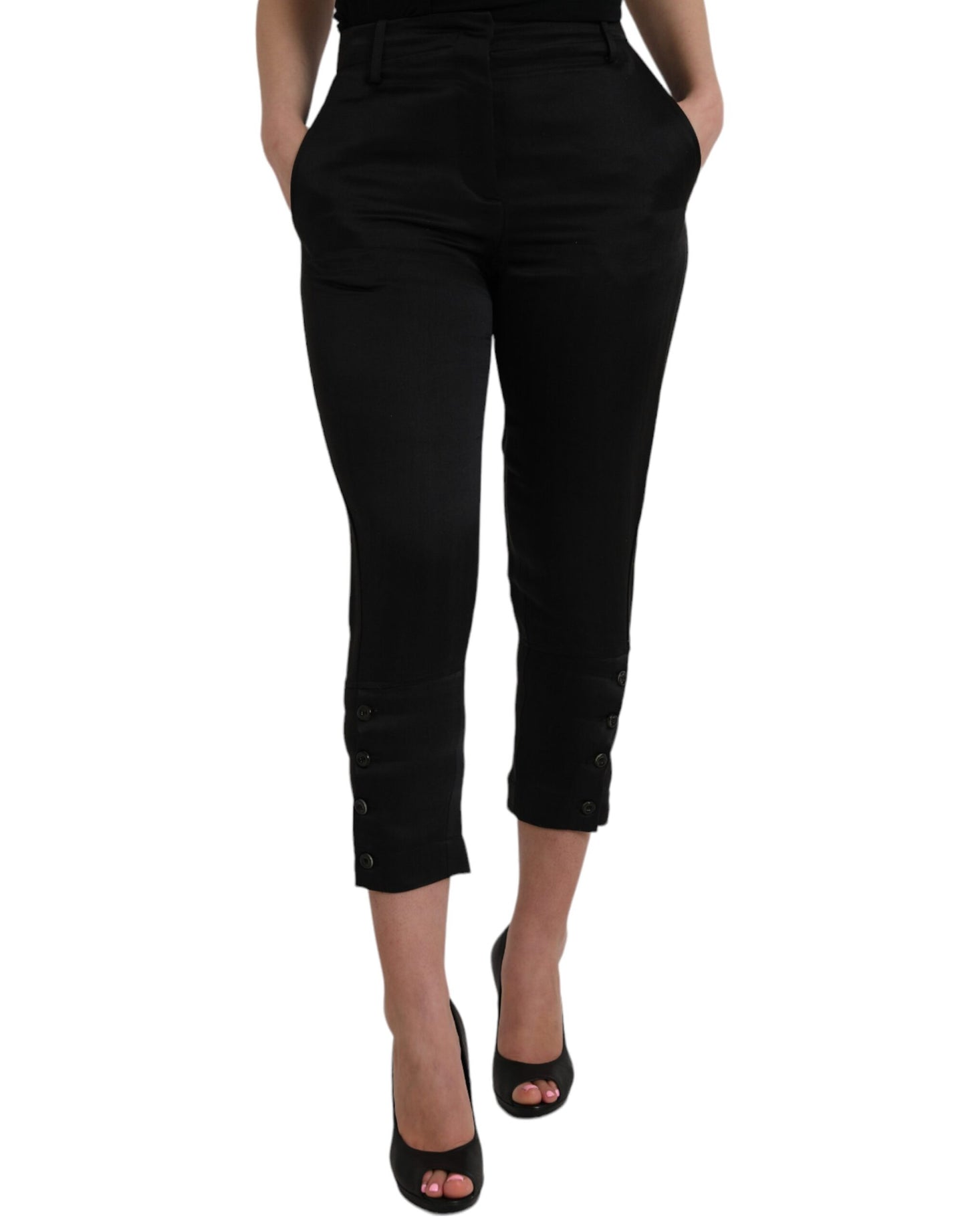 Ermanno Scervino Black High Waisted Cropped Capri Pants