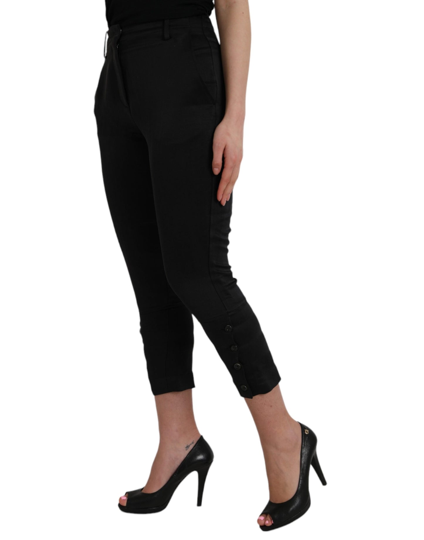 Ermanno Scervino Black High Waisted Cropped Capri Pants