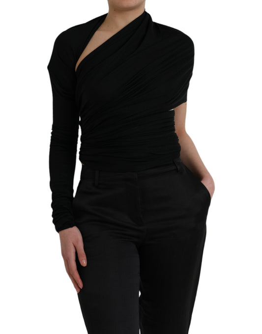 Dolce &amp; Gabbana Black asymmetric long sleeve wool neck top