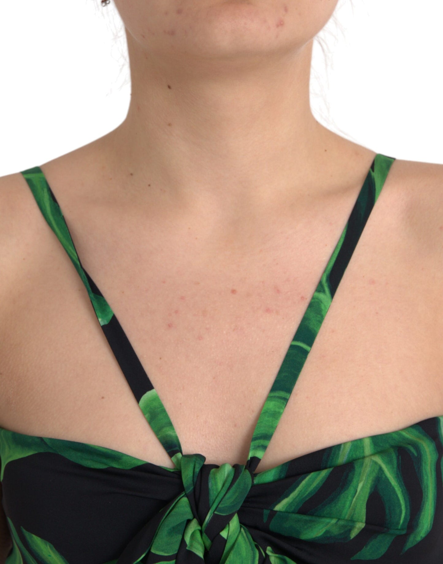 Dolce &amp; Gabbana Black and Green Leaf Silk Halter Top