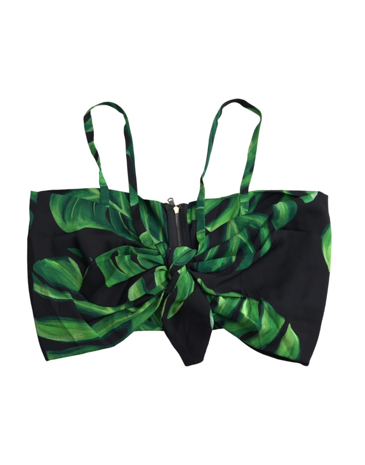 Dolce &amp; Gabbana Black and Green Leaf Silk Halter Top