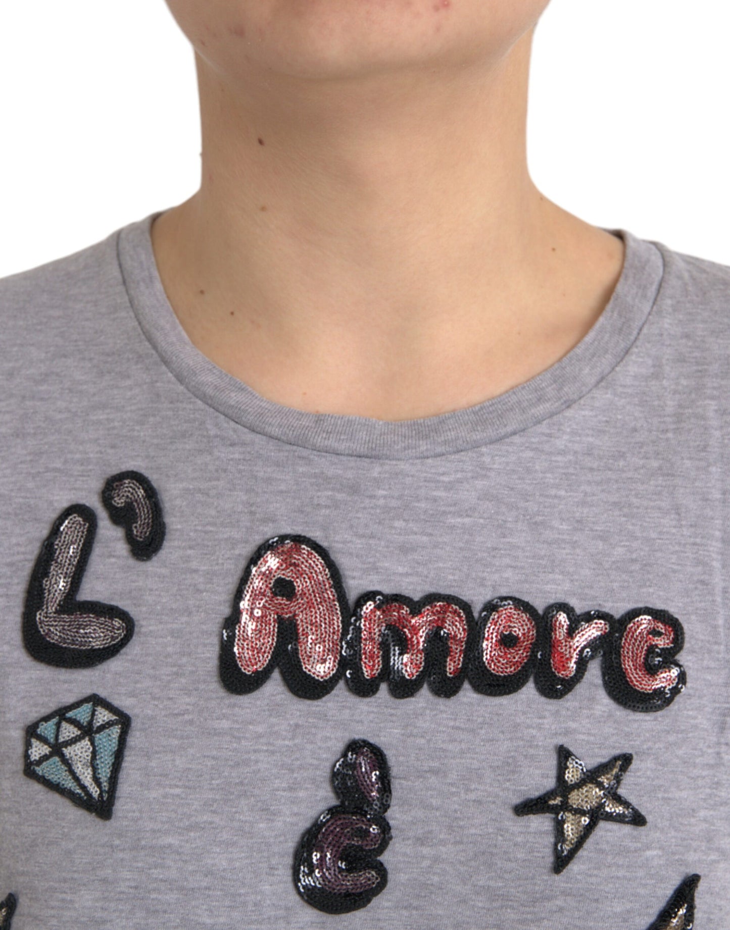 Dolce &amp; Gabbana Gray Cotton T-Shirt L'Amore E'Bellezza Top