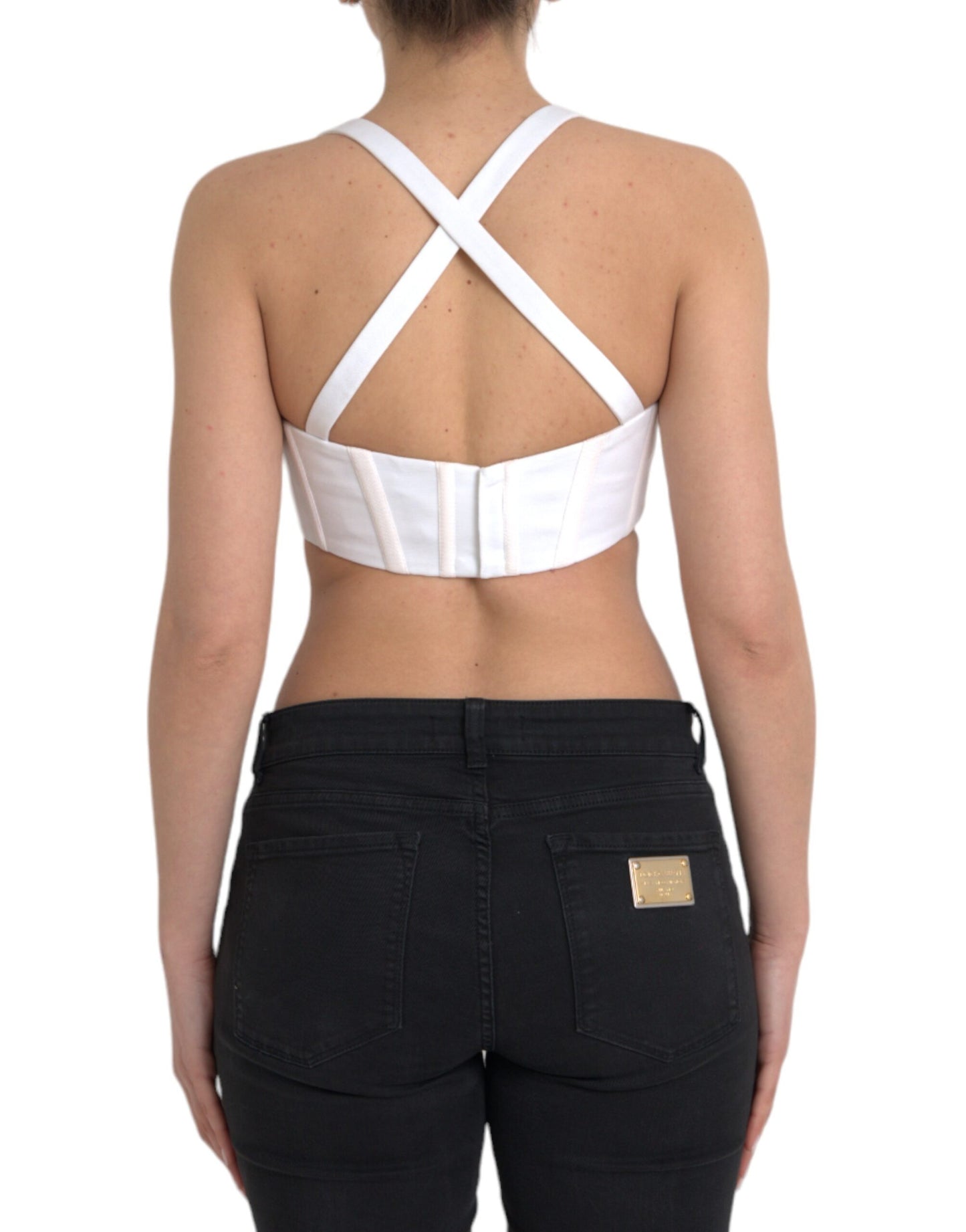 Versace Weißes Viskose Bustier Ärmelloses Cropped Top