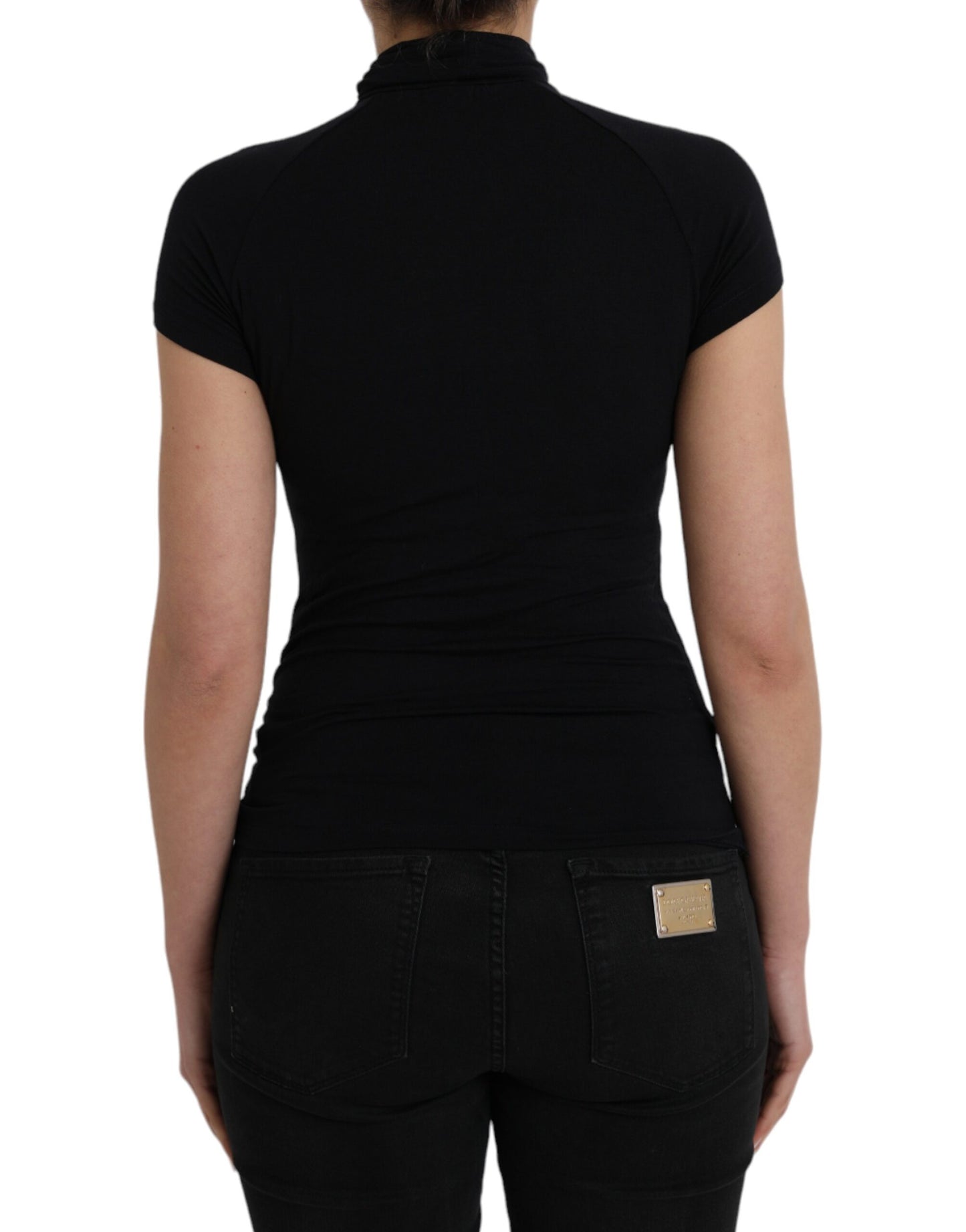 Costume National Black short-sleeved top with turtleneck made of viscose