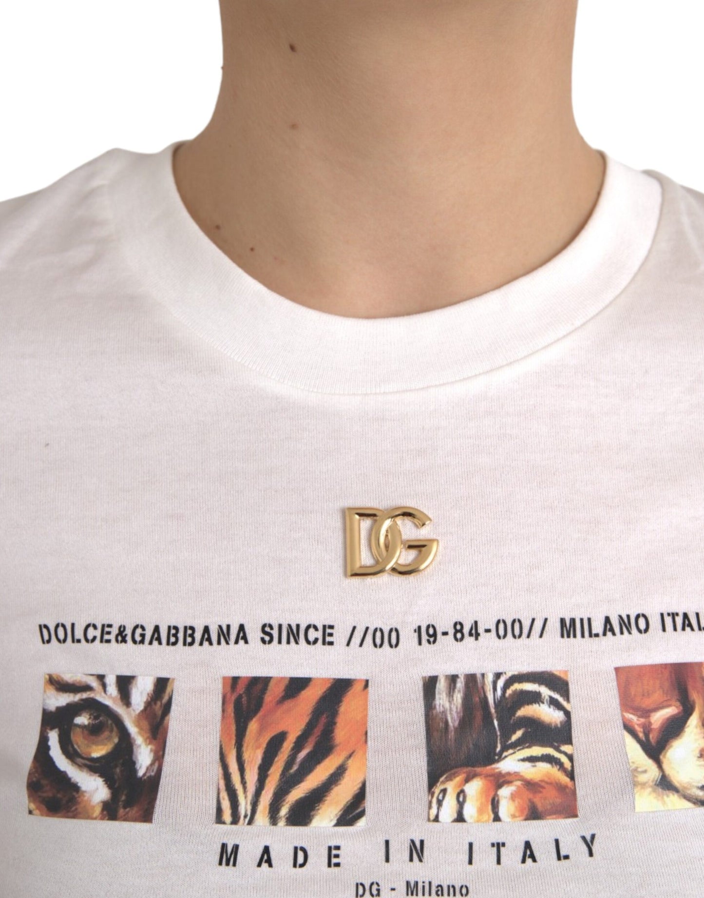 Dolce &amp; Gabbana White cotton T-shirt with short sleeves and round neck