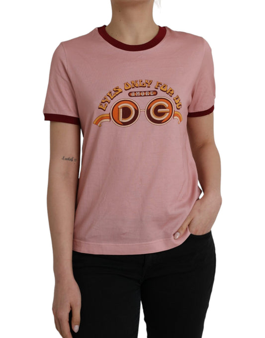 Dolce &amp; Gabbana pink cotton t-shirt with short sleeves and round neck